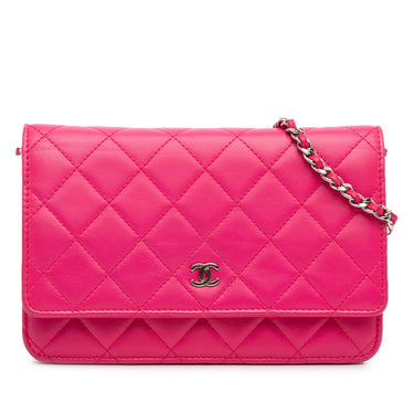 Pink Chanel CC Quilted Lambskin Wallet On Chain Crossbody Bag