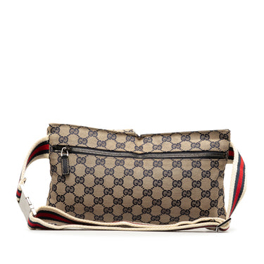 Blue Gucci GG Canvas Web Double Pocket Belt Bag - Designer Revival