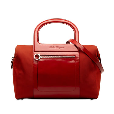 Red Ferragamo Patent and Canvas Gancio Doctors Bag Satchel - Designer Revival
