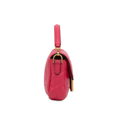 Pink Fendi Mini FF Embossed Baguette Satchel - Designer Revival