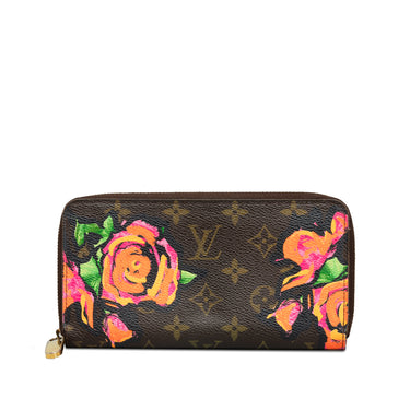 Brown Louis Vuitton Monogram Roses Zippy Wallet