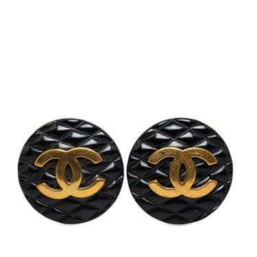 Gold Chanel Enamel Quilted CC Clip On Earrings