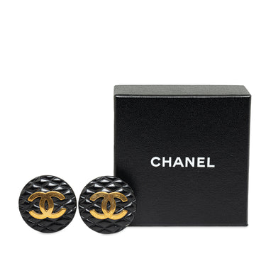 Gold Chanel Enamel Quilted CC Clip On Earrings - Designer Revival