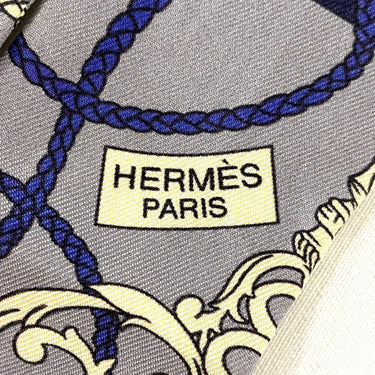 Blue Hermès Tours de Cles Twilly Silk Scarf Scarves