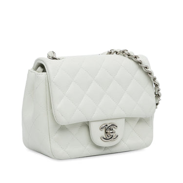 White Chanel Mini Classic Caviar Square Single Flap Crossbody Bag - Designer Revival