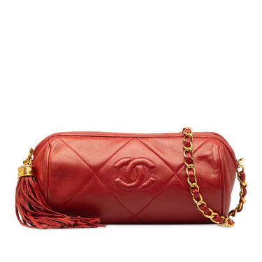 Red Chanel Quilted Tassel Barrel Crossbody Bag