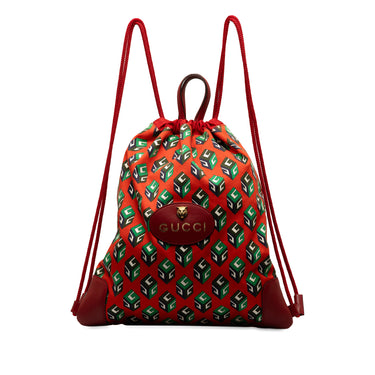 Red Gucci Printed Neo Vintage Drawstring Backpack - Designer Revival