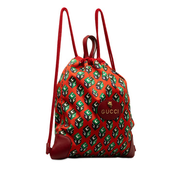 Red Gucci Printed Neo Vintage Drawstring Backpack - Designer Revival