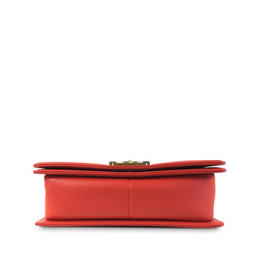 Red Chanel Medium Calfskin Chevron Boy Flap Crossbody Bag - Designer Revival