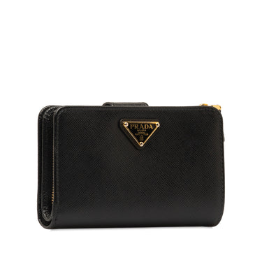 Black Prada Saffiano Leather Compact Wallet - Designer Revival