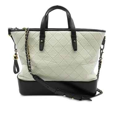 White Chanel Large Aged Calfskin Gabrielle Shopping Tote Satchel