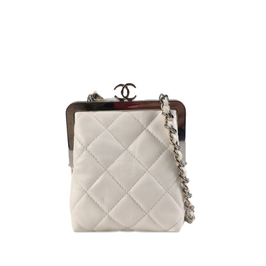 White Chanel Lambskin and Plexiglass Kiss Clutch with Chain Crossbody Bag - Designer Revival