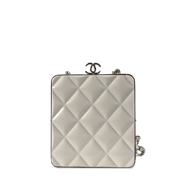 White Chanel Lambskin and Plexiglass Kiss Clutch with Chain Crossbody Bag