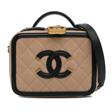 Brown Chanel Small Caviar CC Filigree Vanity Case Satchel - Designer Revival