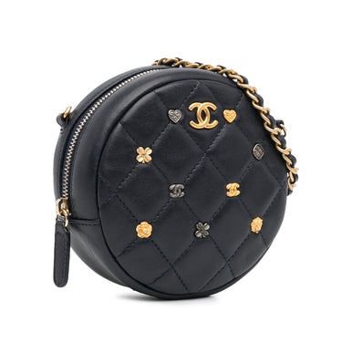 Blue Chanel Quilted Lambskin Lucky Charms Round Clutch with Chain Crossbody Bag