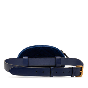Blue Gucci Velvet GG Marmont Matelasse Belt Bag - Designer Revival