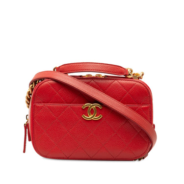 Red Chanel Small Quilted Caviar Top Handle Camera Bag Satchel - Designer Revival