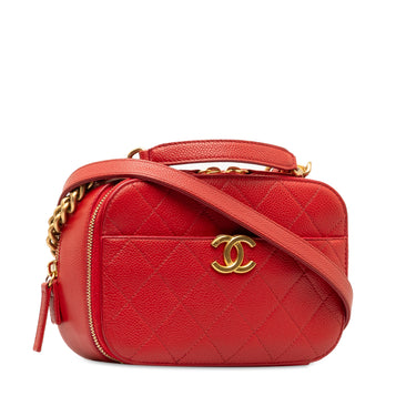 Red Chanel Small Quilted Caviar Top Handle Camera Bag Satchel