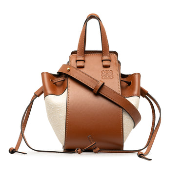 Brown Loewe Mini Leather and Canvas Hammock Bag Satchel - Designer Revival