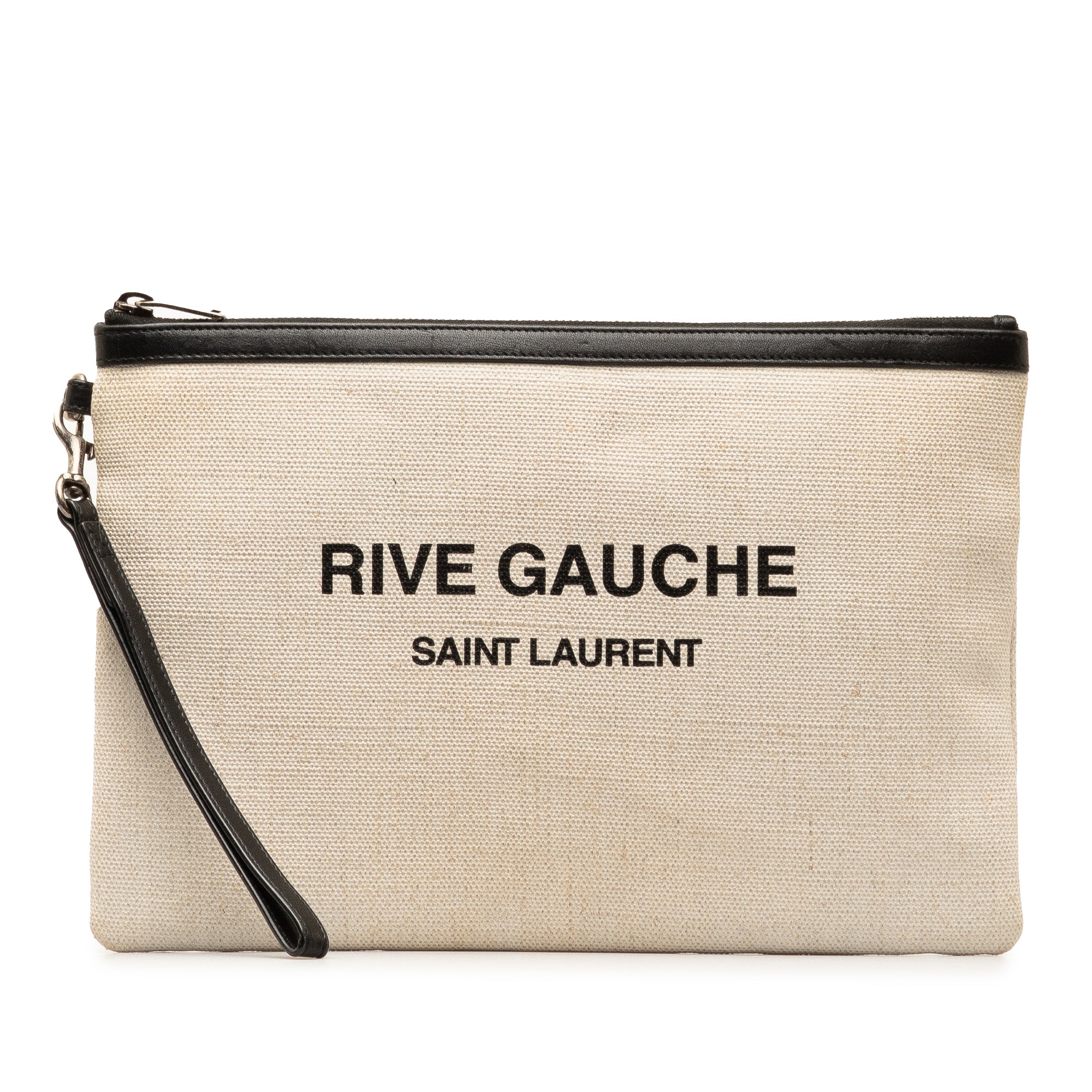 White Saint Laurent Canvas Rive Gauche Wristlet Clutch - Designer Revival