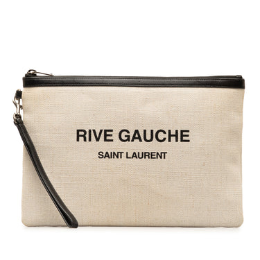 White Saint Laurent Canvas Rive Gauche Wristlet Clutch - Designer Revival