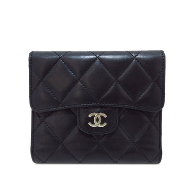 Black Chanel CC Lambskin Trifold Flap Wallet - Designer Revival