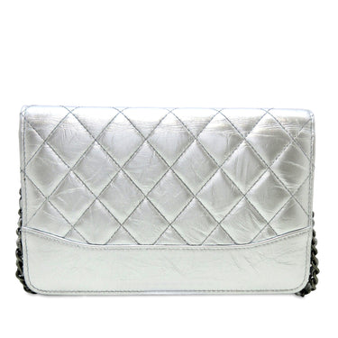 Silver Chanel Aged Calfskin Gabrielle Wallet on Chain Crossbody Bag