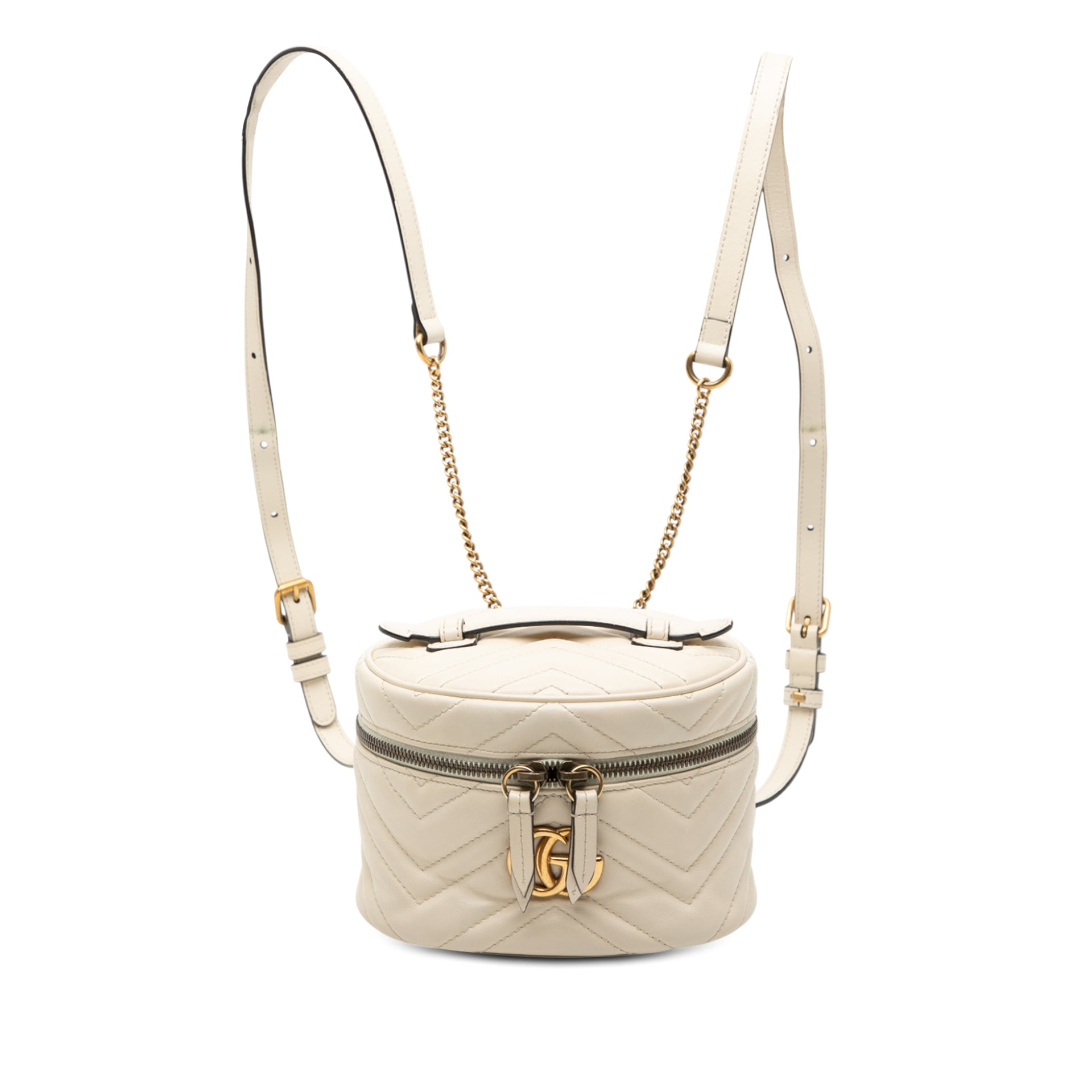 gucci gg marmont mini backpack - white - backpacks White Gucci Mini GG Marmont Matelasse Leather Round Backpack