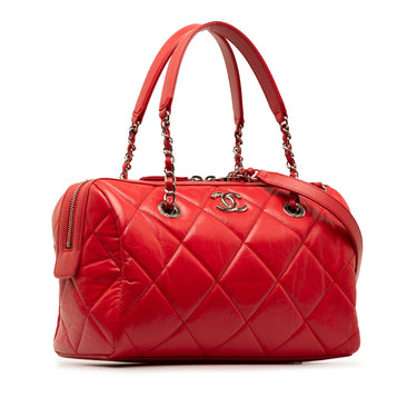 Red Chanel Small Aged Calfskin Express Bowling Satchel - Designer Revival