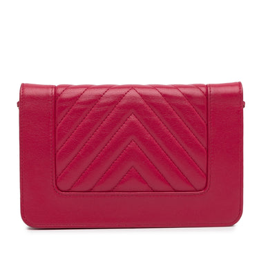 Red Chanel Chevron Lambskin Mademoiselle Vintage Wallet on Chain Crossbody Bag