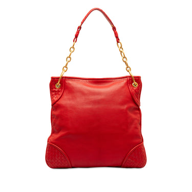 Red Bottega Veneta Intrecciato Trimmed Leather Shoulder Bag - Designer Revival