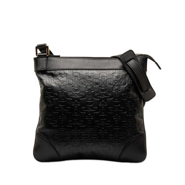 Black Gucci Embossed Leather Horsebit Crossbody Bag - Designer Revival
