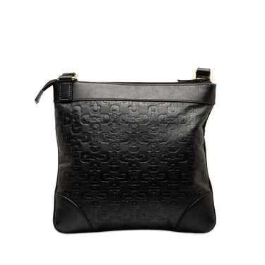 Black Gucci Embossed Leather Horsebit Crossbody Bag