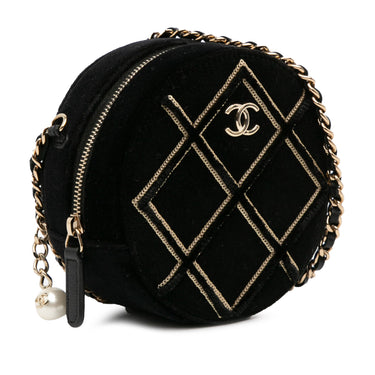 Black Chanel Velvet Pearl Sequin Round Crossbody - Designer Revival