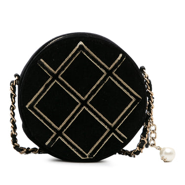 Black Chanel Velvet Pearl Sequin Round Crossbody - Designer Revival