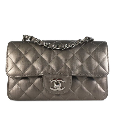 Gray Chanel Mini Rectangular Classic Metallic Calfskin Single Flap Crossbody Bag - Designer Revival