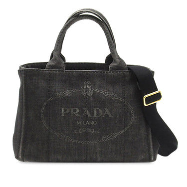 Black Prada Canapa Logo Denim Satchel