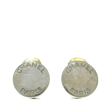 Silver Chanel Round Logo Clip On Earrings