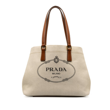 Beige Prada Canapa Logo Tote Bag - Designer Revival
