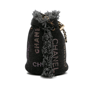 Black Chanel Mini Denim Mood Bucket with Chain - Designer Revival
