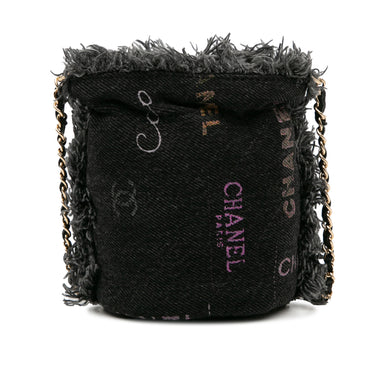 Black Chanel Mini Denim Mood Bucket with Chain - Designer Revival