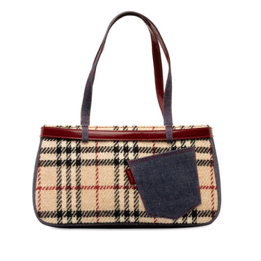 Brown Burberry House Check Wool and Denim Pocket Handbag