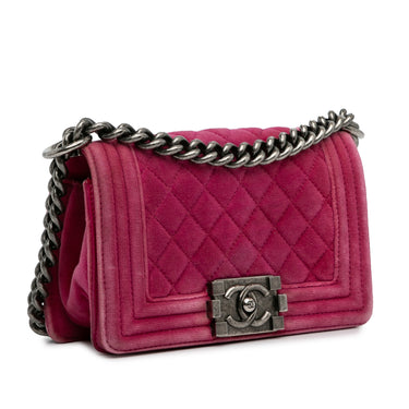 Pink Chanel Small Boy Velvet Flap Bag - Designer Revival