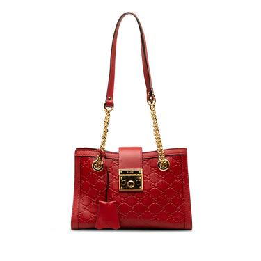 Red Gucci Guccissima Padlock Shoulder Bag - Designer Revival