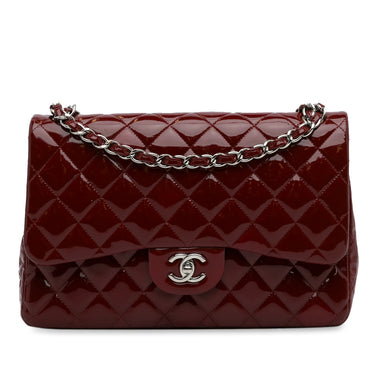 Red Chanel Jumbo Classic Patent Double Flap Shoulder Bag - Designer Revival