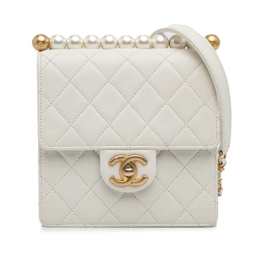 White Chanel Small Chic Pearls Flap Bag