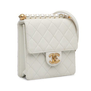 White Chanel Small Chic Pearls Flap Bag