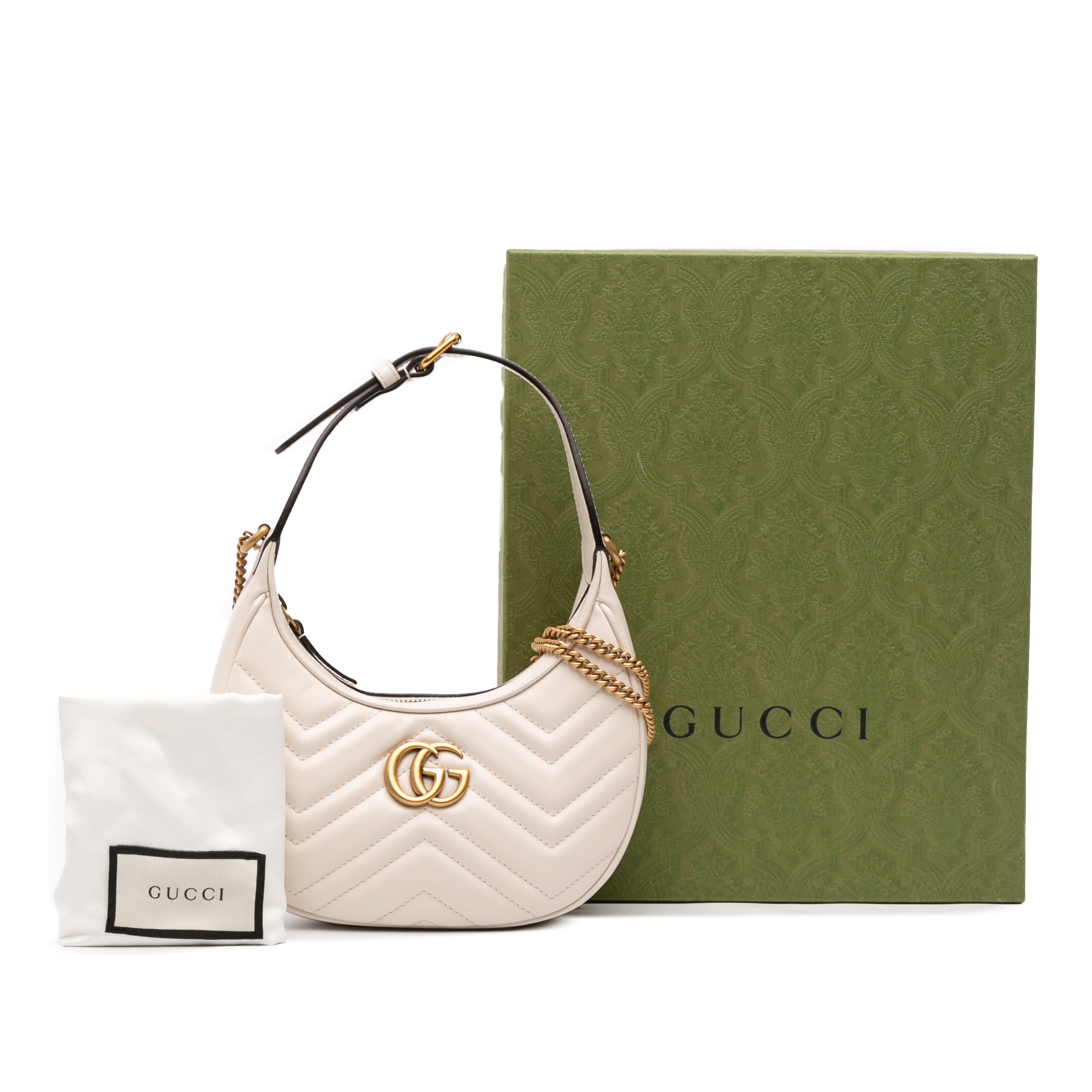 White Gucci Mini GG Marmont Half Moon Bag Satchel Designer Revival