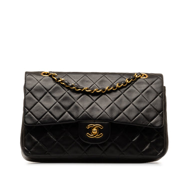 Black Chanel Medium Classic Lambskin Double Flap Shoulder Bag - Designer Revival