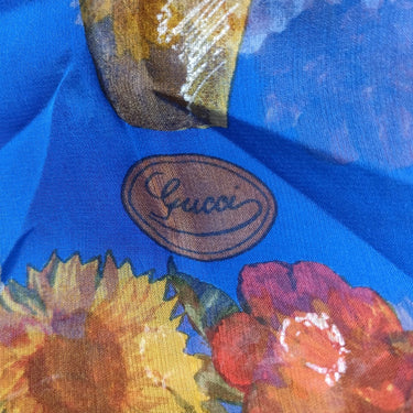 Blue Gucci Printed Silk Scarf Scarves - Designer Revival